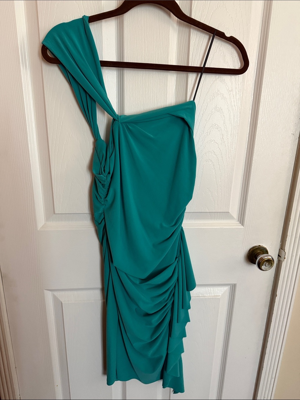 Allen Schwartz Privé Dress One Shoulder Turquoise Asymmetrical Ruffle